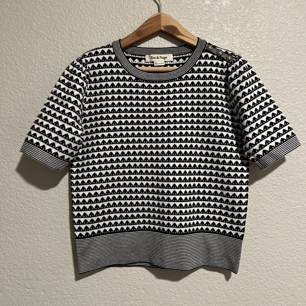 NEW Sweater Top Preppy Old Money Academia Short Sleeve Luxury Career Black White